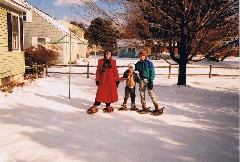 Ruth Bennett McDougal Dorrough; Ben Dorrough; Andy McDougal; in backyard of Lois street house in Rochester NH